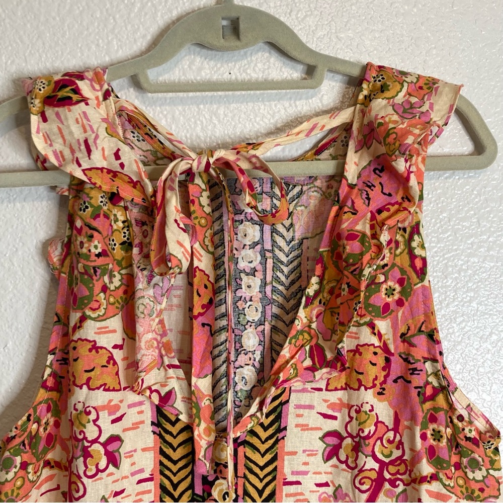 FREE PEOPLE SUMMER IN TULUM LINEN BLEND TUNIC PEBLUM PINK FLORAL mini dress/TOP - Picture 10 of 16
